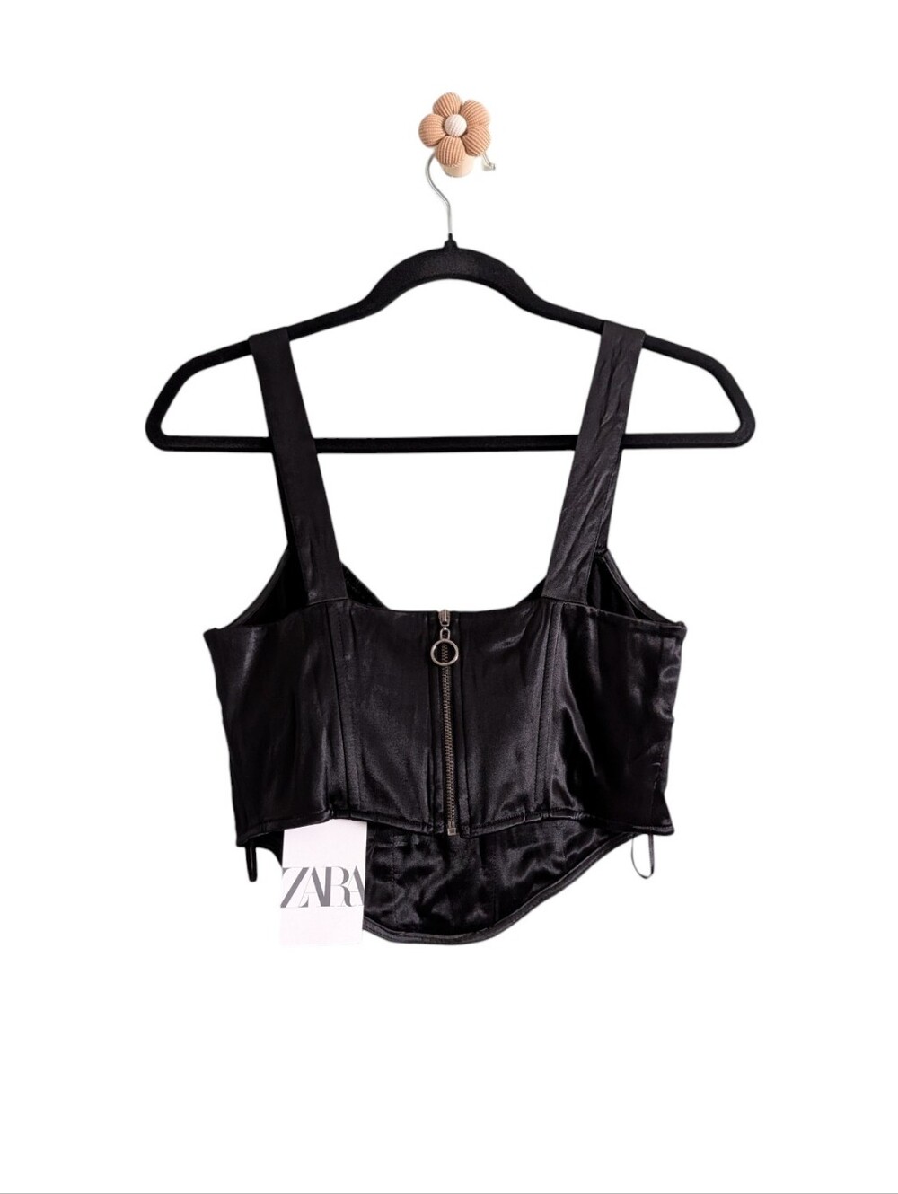 Zara Black Satin Corset Cropped Top - Picture 4 of 5
